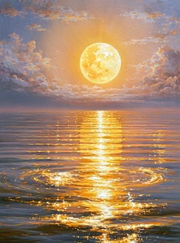 Golden Moon Over Sea Poster. poster — nature art