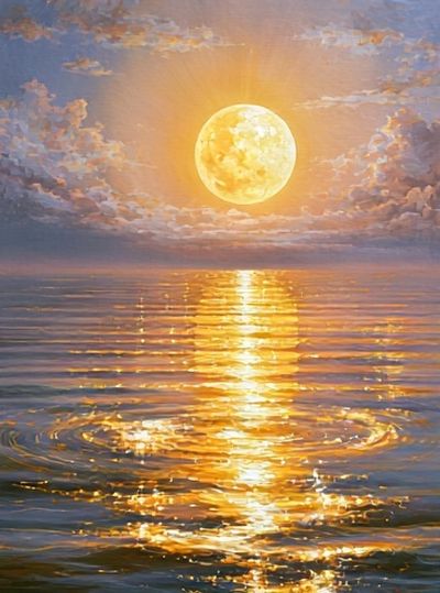 Golden Moon Over Sea Poster. poster