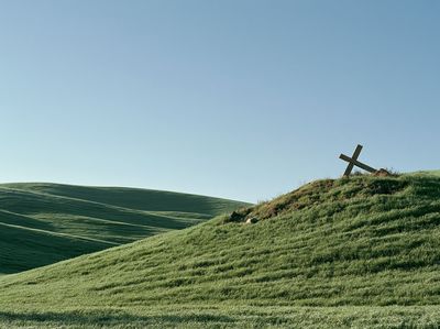 Green Hills Cross Landscape Poster. poster
