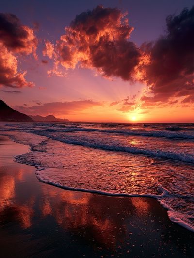 Sunset Beach Waves Photography Poster.