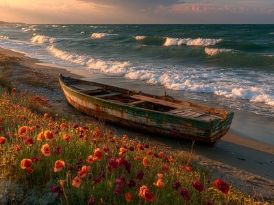 Sunset Shoreline Boat Print.