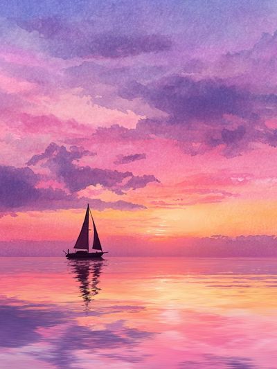 Pastel Sailboat Sunset Print. poster