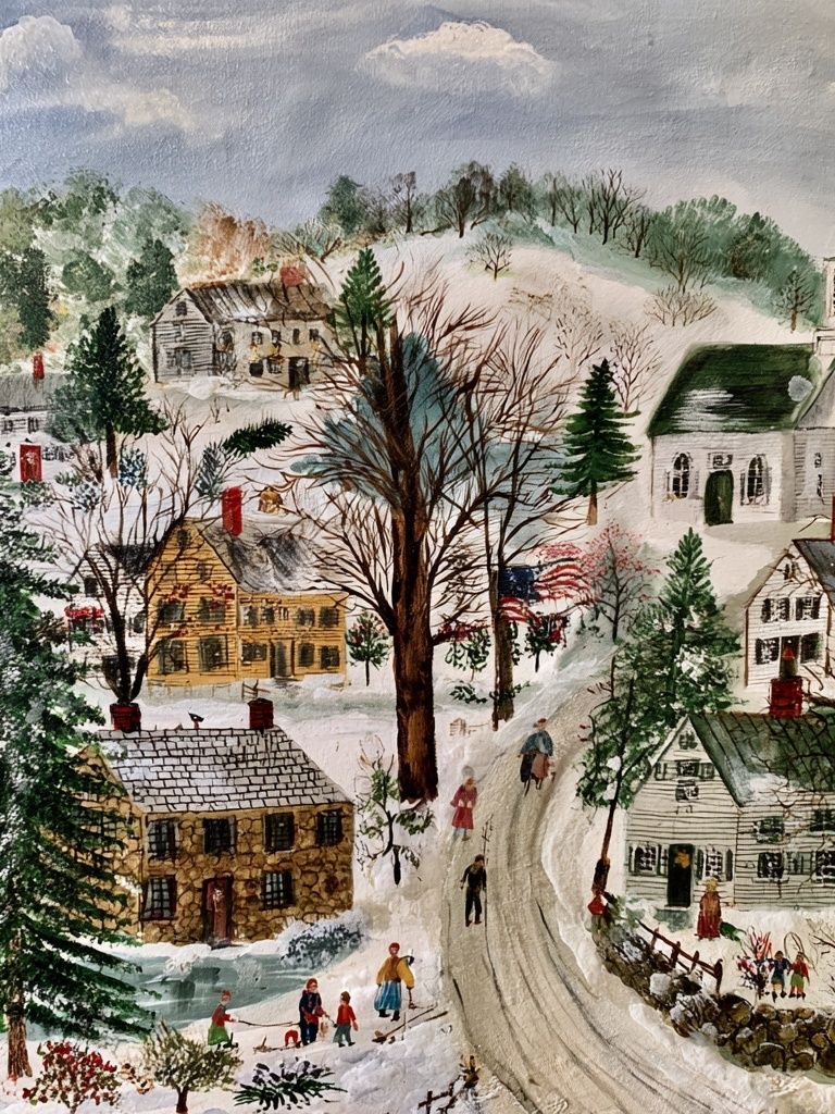 Winter Village Watercolor Poster. poster — nature art