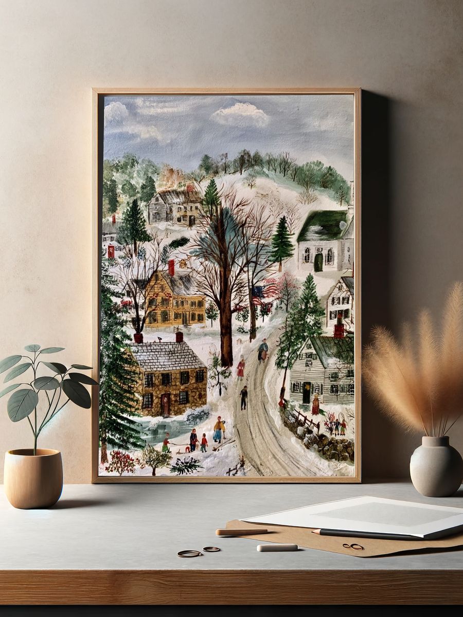 Winter Village Watercolor Poster. — room view 2
