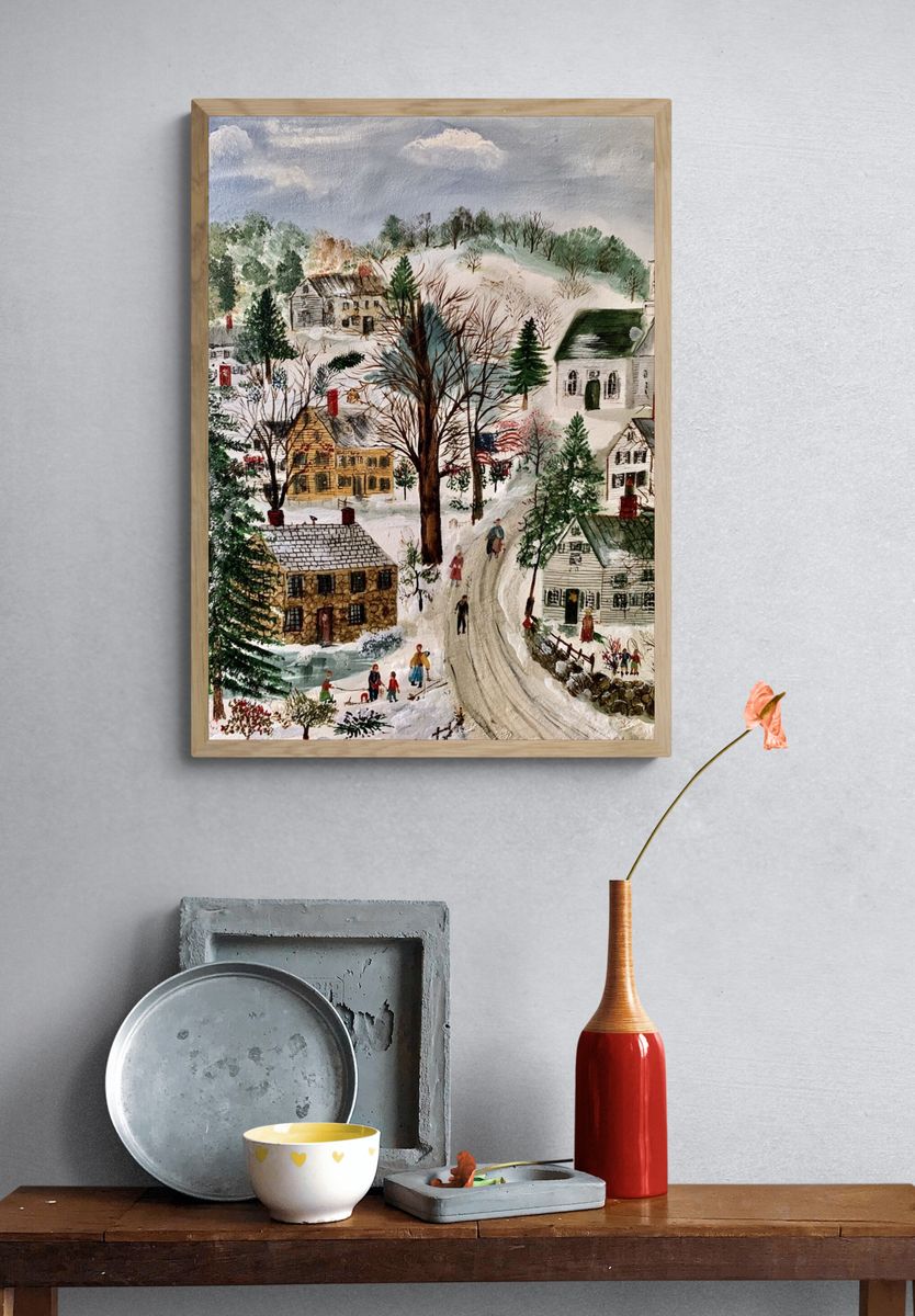 Winter Village Watercolor Poster. — room view 3