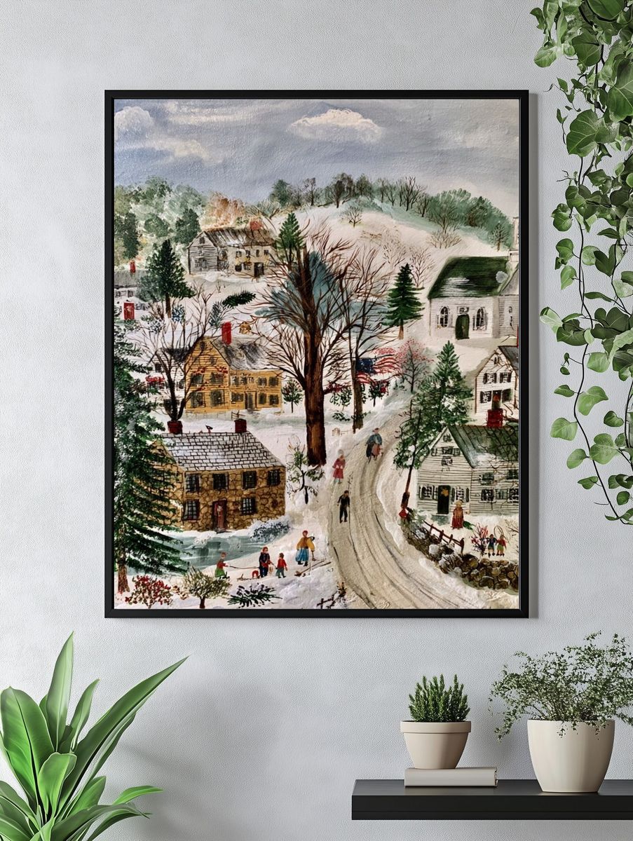 Winter Village Watercolor Poster. — room view 4
