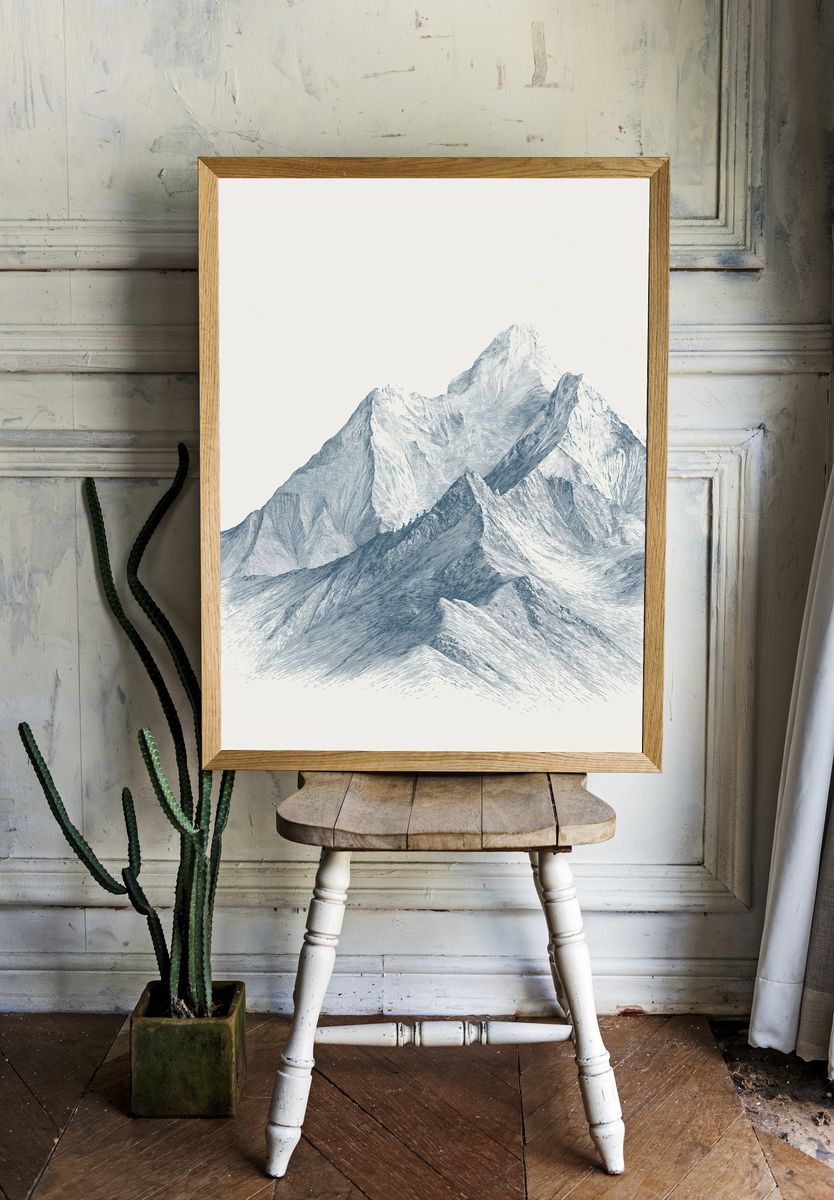 Snowy Mountain Range Illustration Poster. room preview
