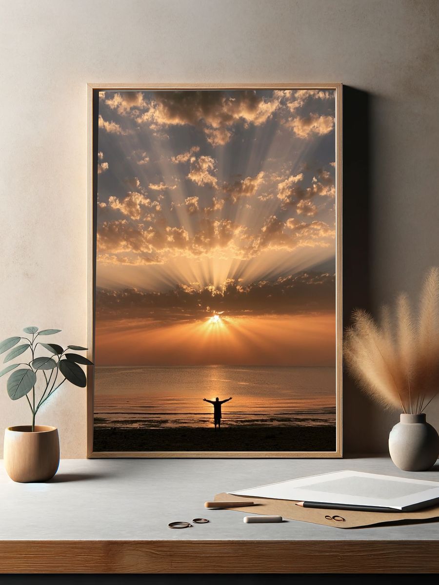 Sunrise Over Calm Sea Print. — room view 2