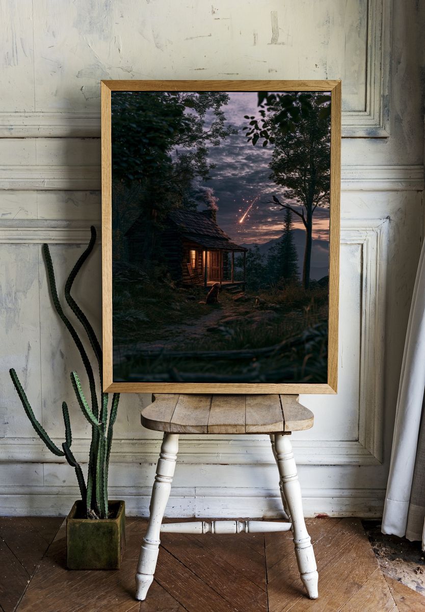 Meteor Cabin Forest Print. — room view 1