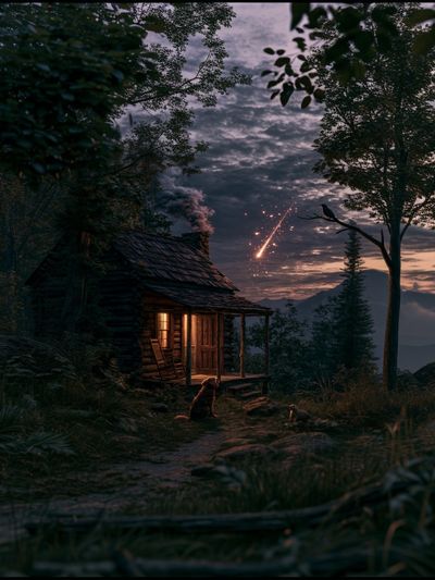 Meteor Cabin Forest Print. poster print