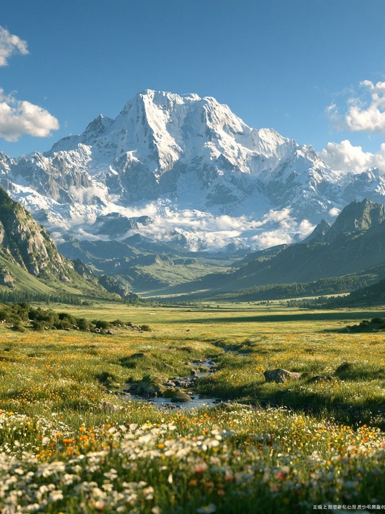Snowy Mountain Valley Landscape Print. poster — nature art