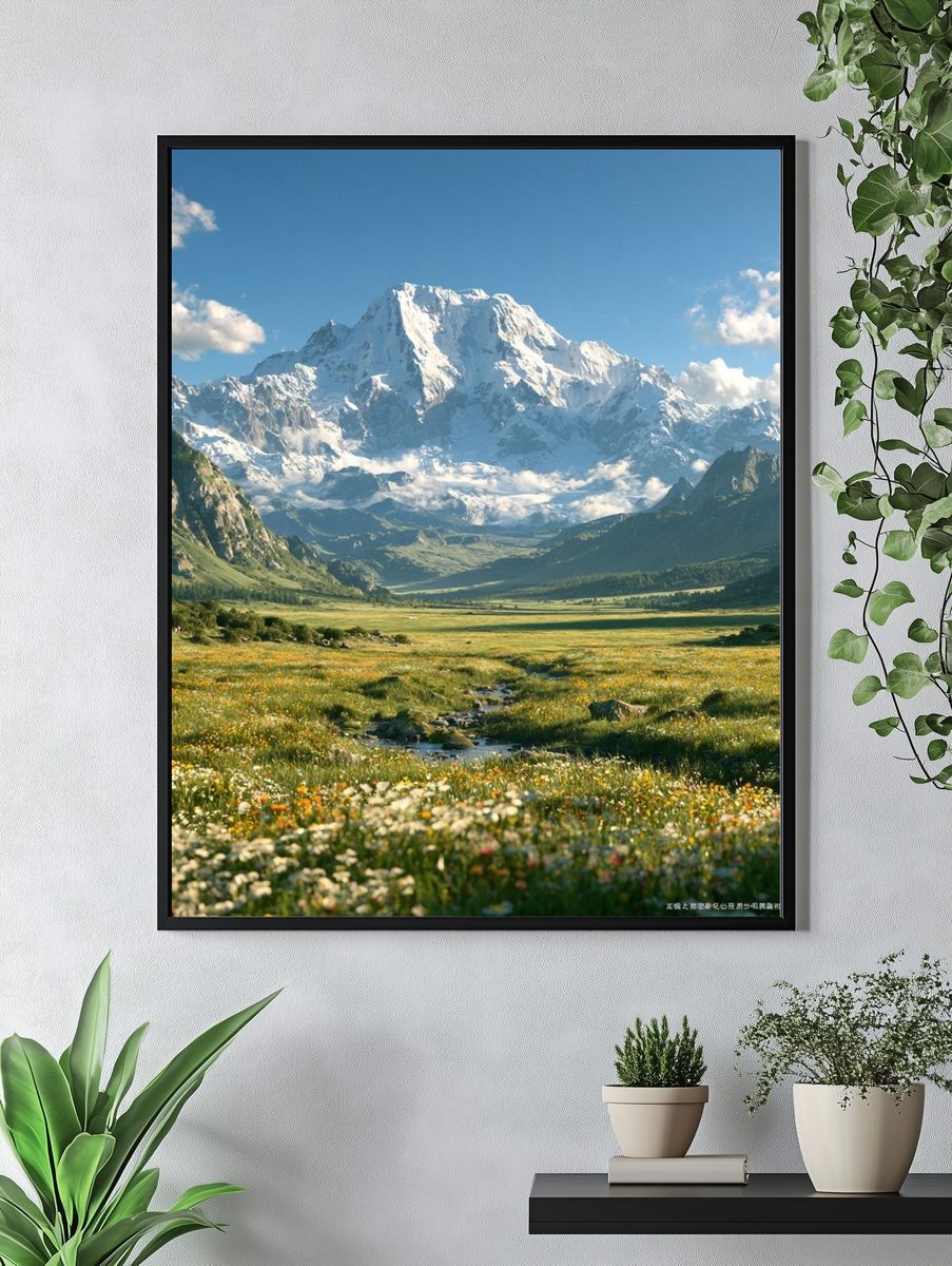 Snowy Mountain Valley Landscape Print. — room view 4
