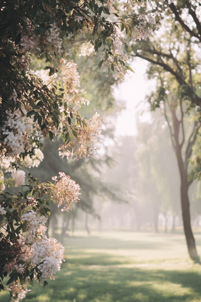 Blossoming Park Morning Poster. poster — nature art