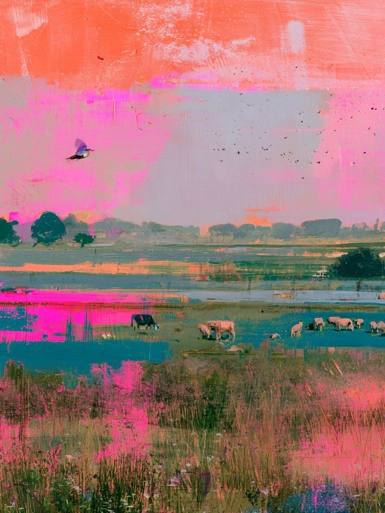 Pastel Meadow Landscape Print. poster detail
