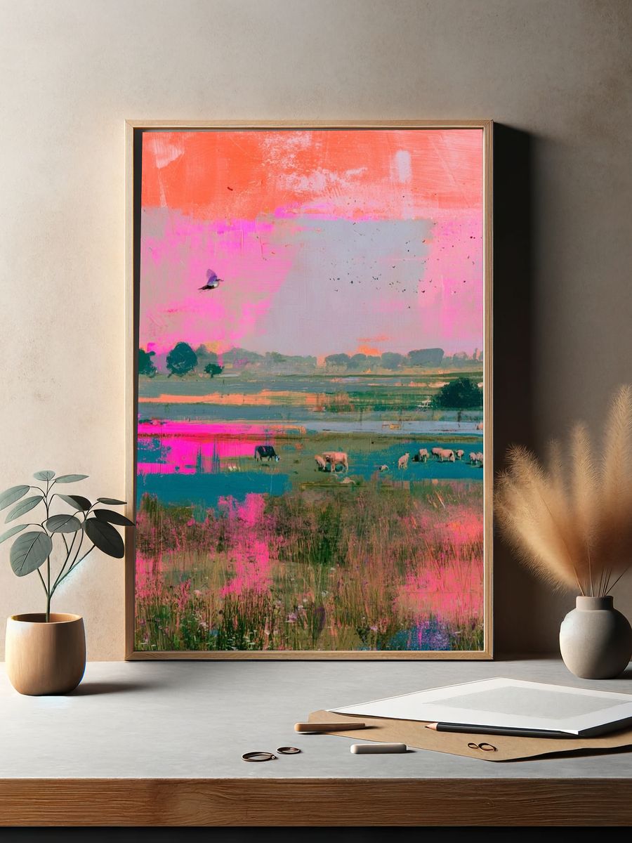 Pastel Meadow Landscape Print. — room view 2