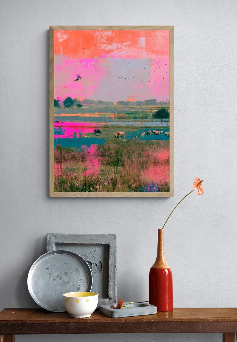 Pastel Meadow Landscape Print. — room view 3