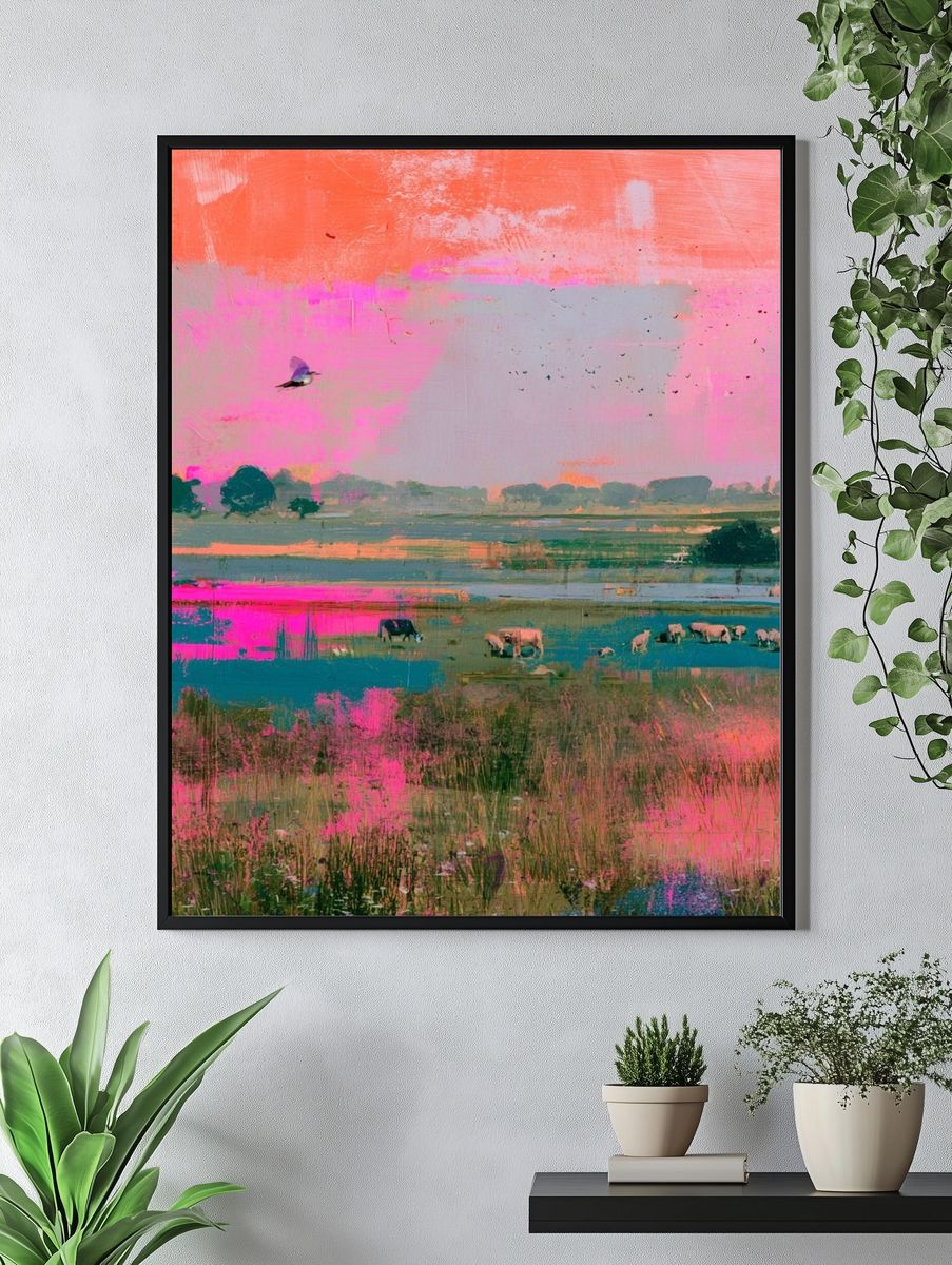 Pastel Meadow Landscape Print. — room view 4