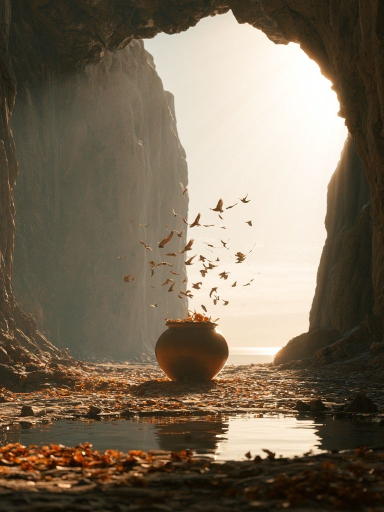 Cave Light and Falling Leaves Print. poster — nature art