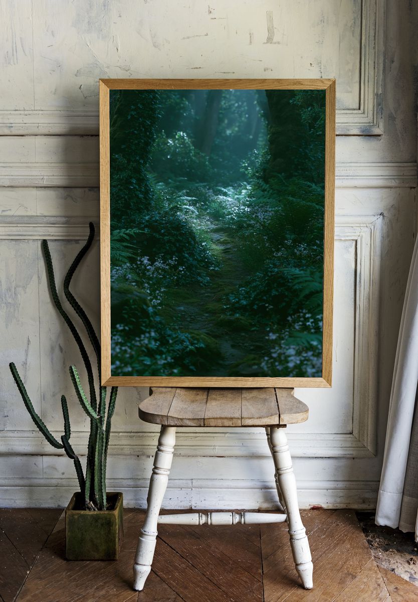 Misty Forest Path Poster. — room view 1