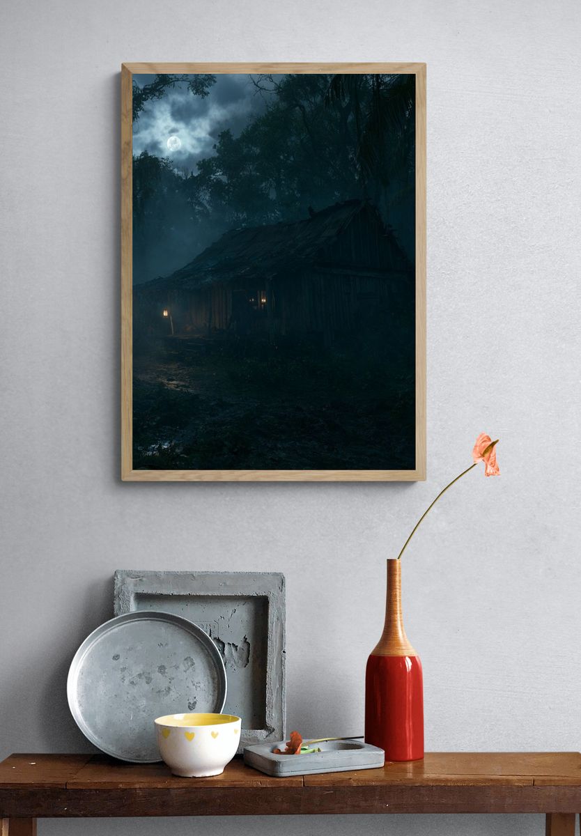 Moonlit Jungle Cabin Poster. — room view 3