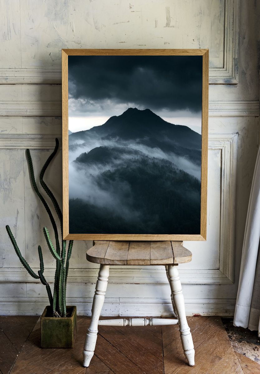 Misty Mountain Storm Poster. — room view 1