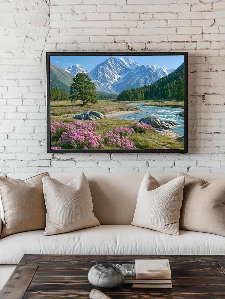Alpine River Valley Landscape Poster. room preview
