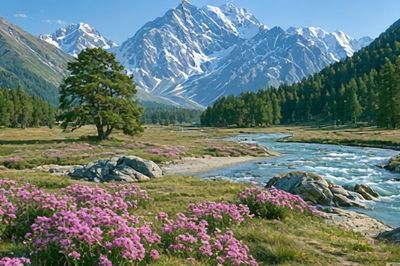 Alpine River Valley Landscape Poster. poster