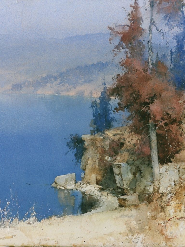 Coastal Cliff Watercolor Poster. poster detail