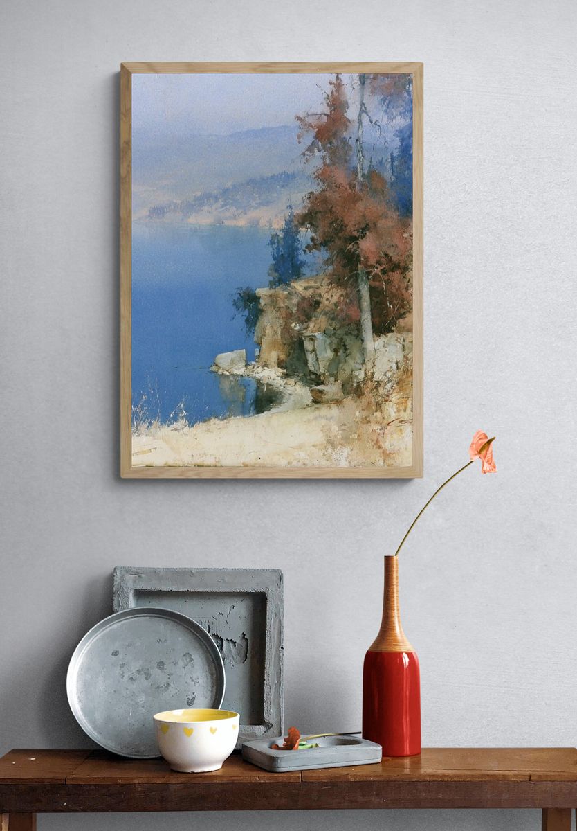 Coastal Cliff Watercolor Poster. — room view 3