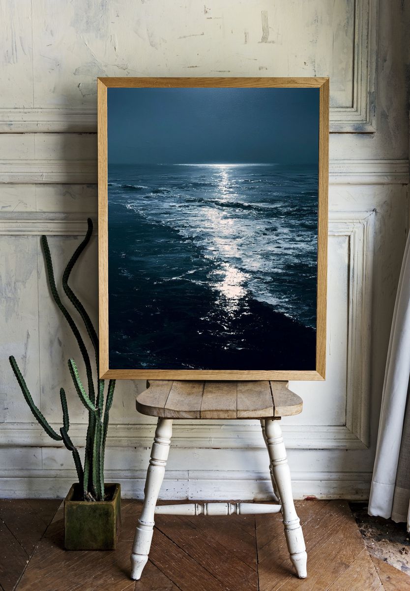 Moonlit Ocean Horizon Poster. — room view 1