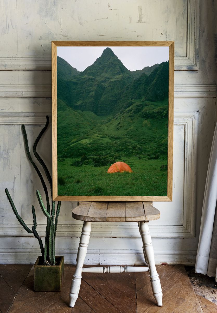Misty Green Mountain Camp Poster. — room view 1