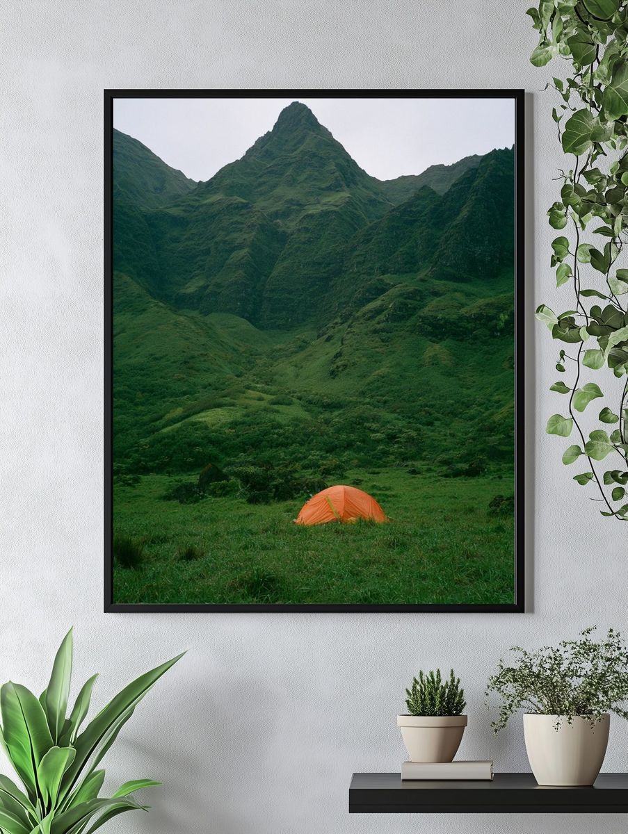 Misty Green Mountain Camp Poster. — room view 4