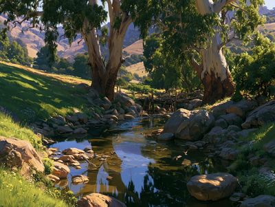 Sunlit Creek Valley Nature Print. poster