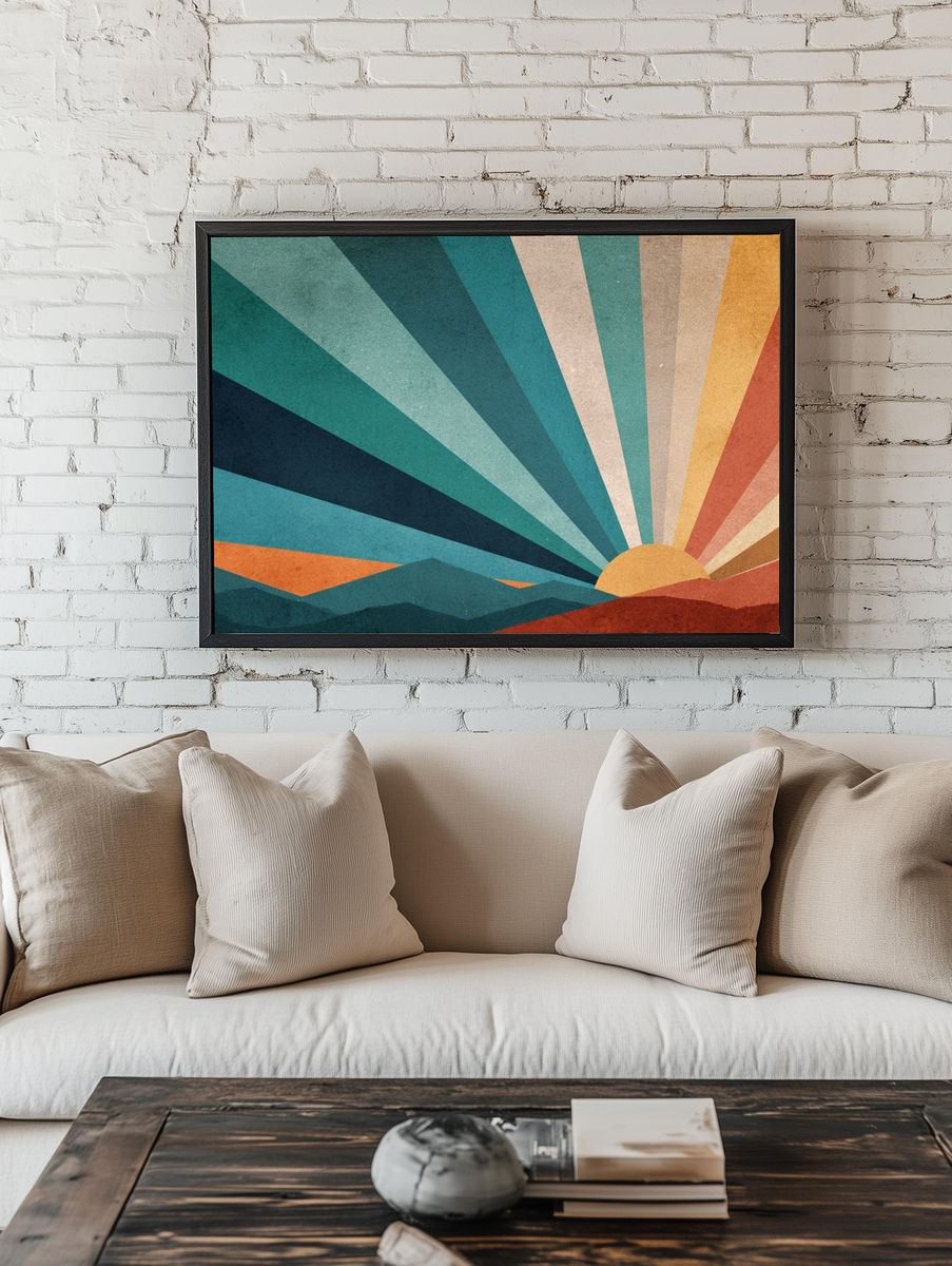 Retro Sunrise Landscape Poster. room preview