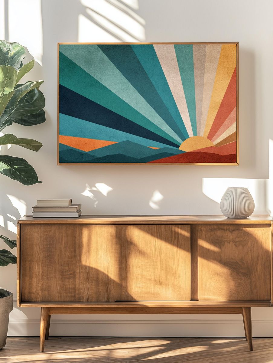 Retro Sunrise Landscape Poster. — room view 3