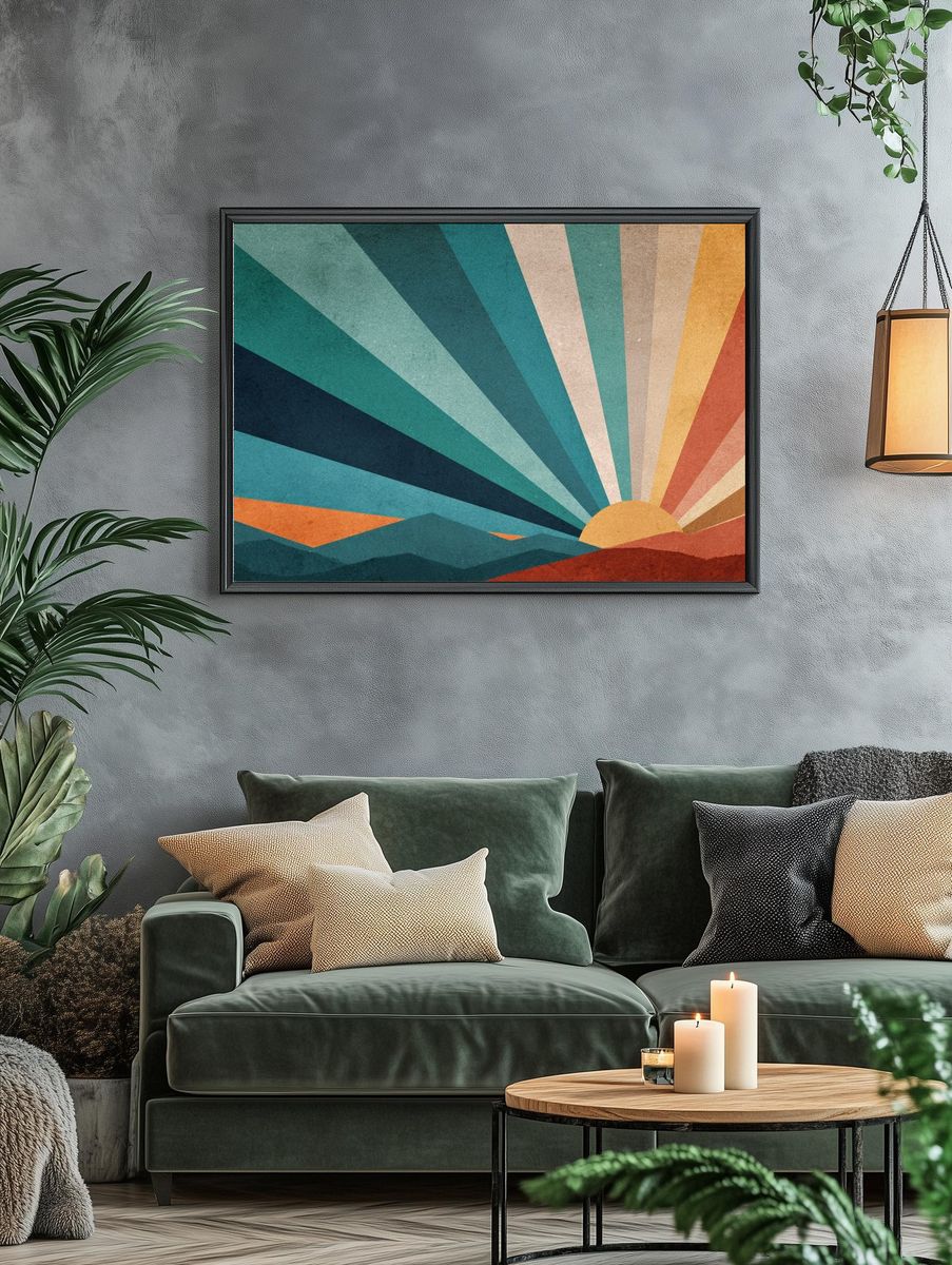 Retro Sunrise Landscape Poster. — room view 4