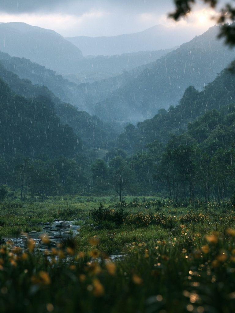Rainy Mountain Valley Landscape Poster. poster — nature art