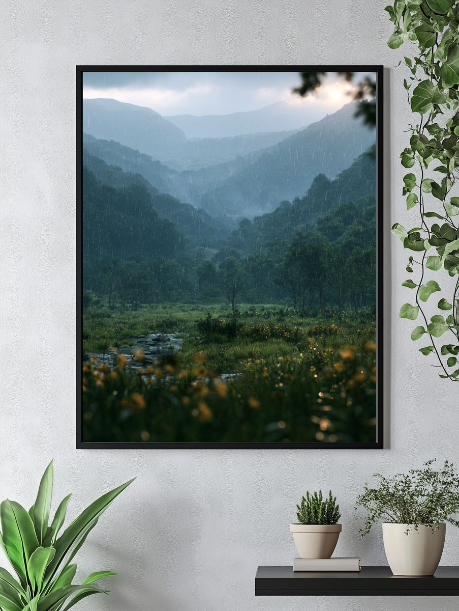 Rainy Mountain Valley Landscape Poster. — room view 4