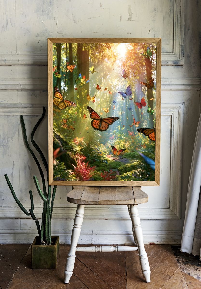 Butterfly Forest Sunlight Poster. — room view 1