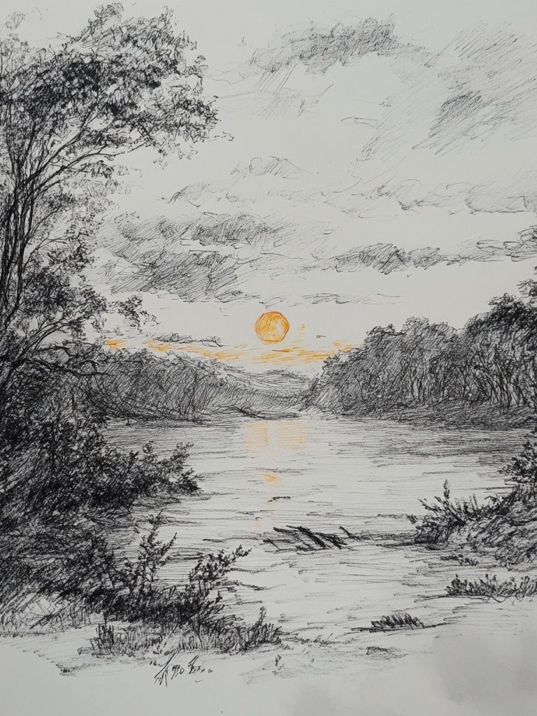 Sunset River Sketch Poster. poster detail