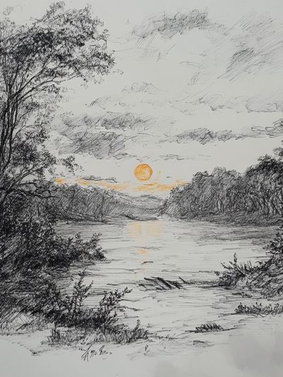 Sunset River Sketch Poster. poster