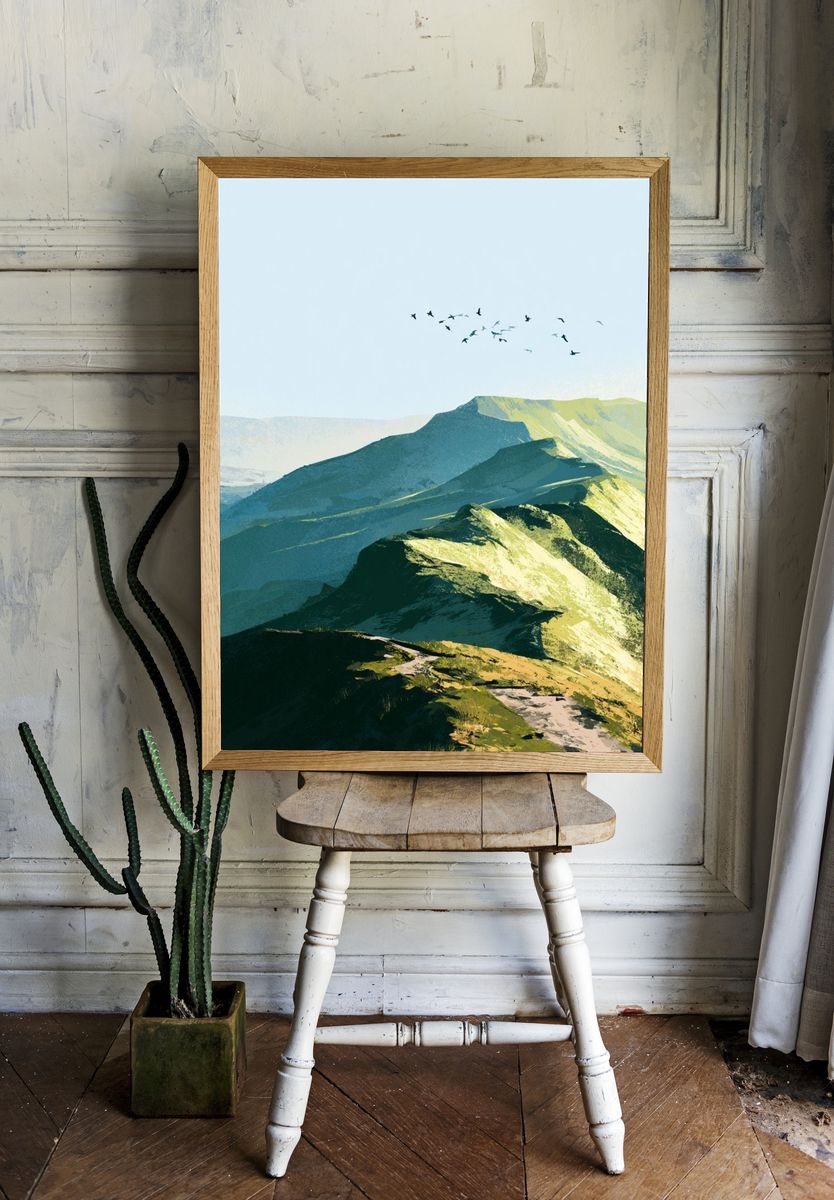 Misty Mountain Ridge Landscape Print. — room view 1