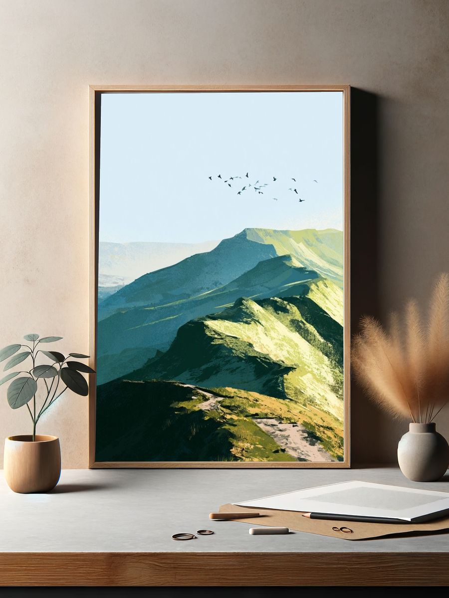 Misty Mountain Ridge Landscape Print. — room view 2