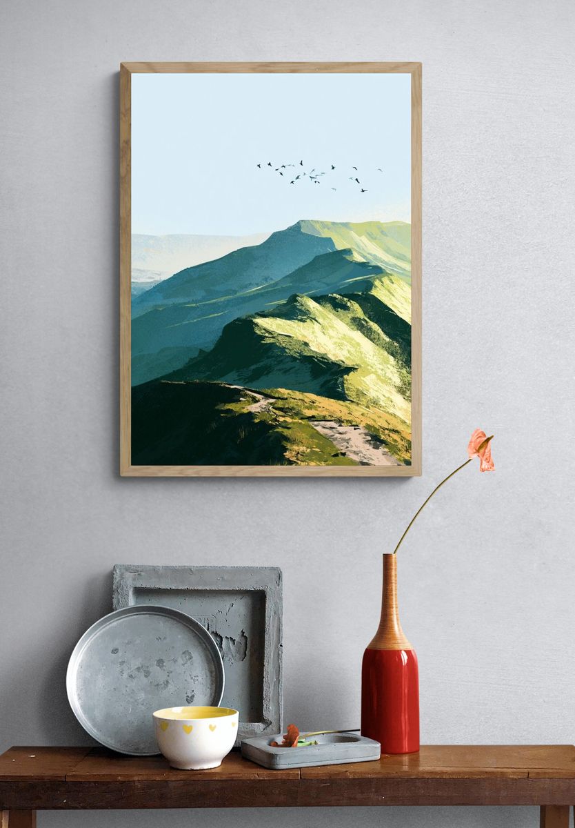 Misty Mountain Ridge Landscape Print. — room view 3