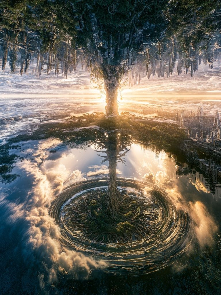 Surreal Tree of Light Print. poster — nature art