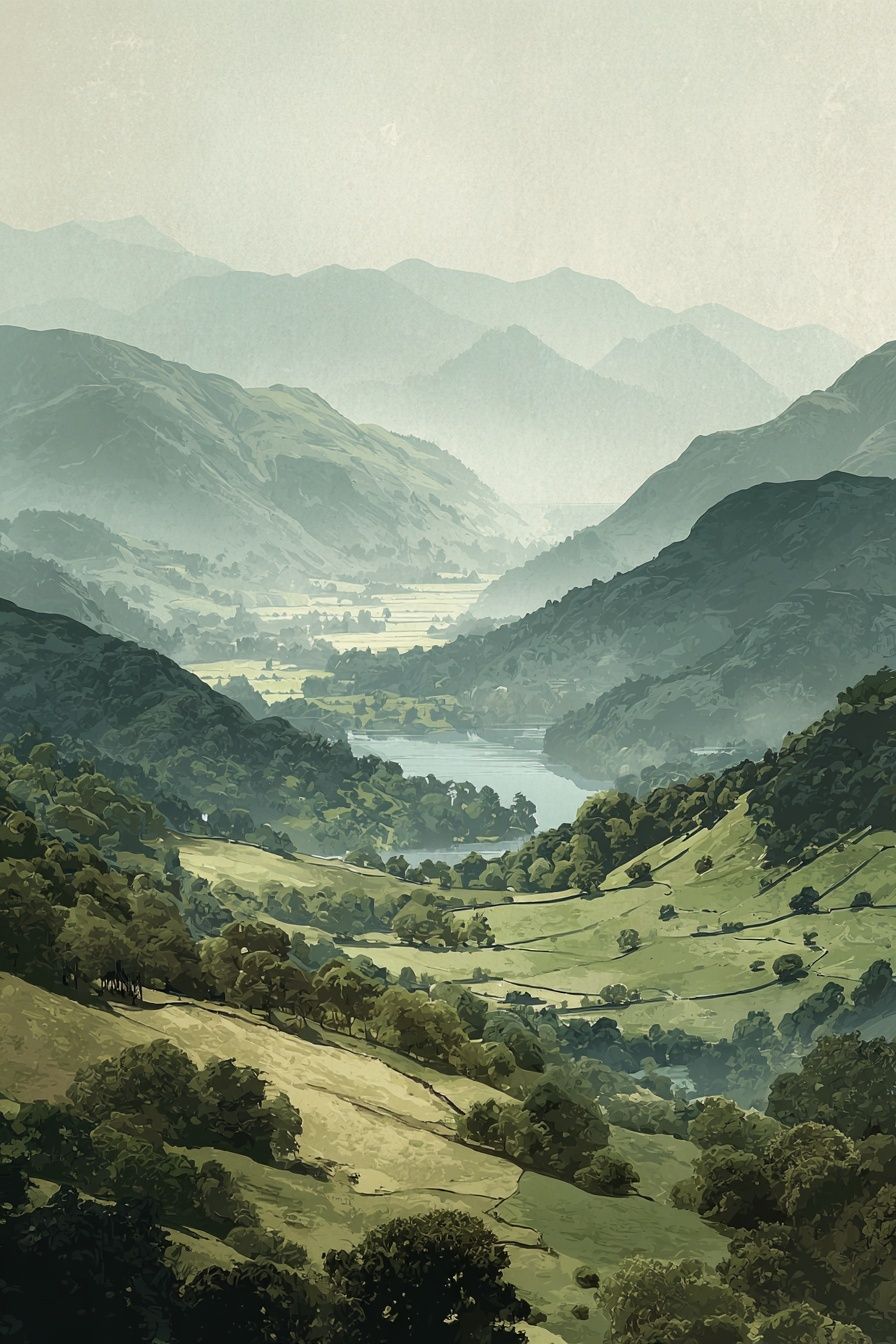 Misty Mountain Valley Illustration Poster. poster — nature art
