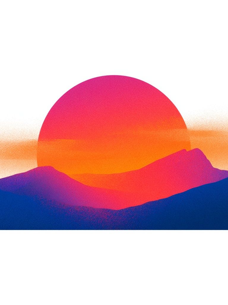 Neon Sunset Mountains Print. poster detail