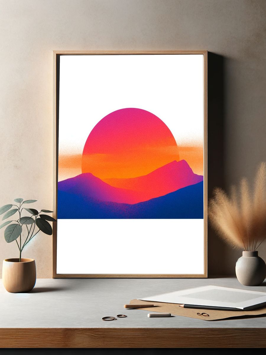 Neon Sunset Mountains Print. — room view 2