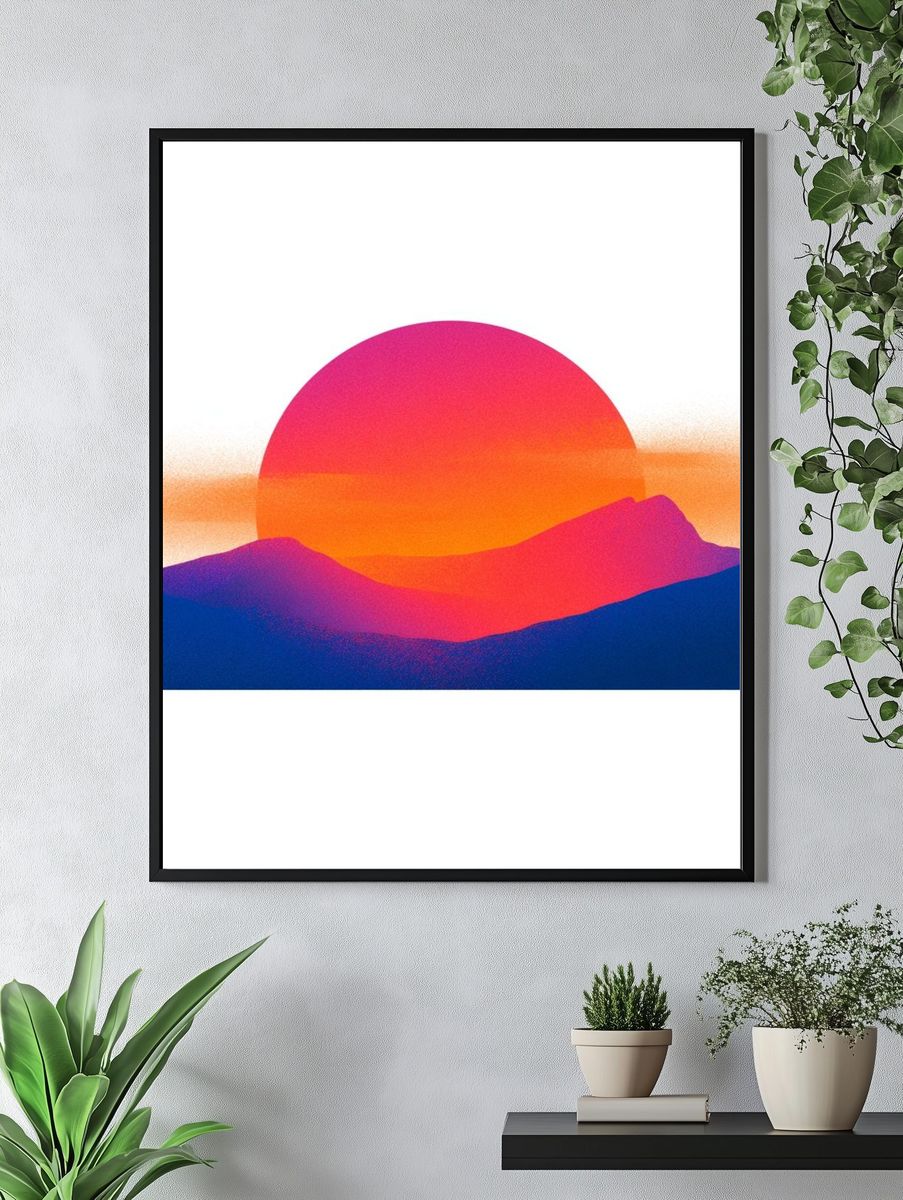 Neon Sunset Mountains Print. — room view 4