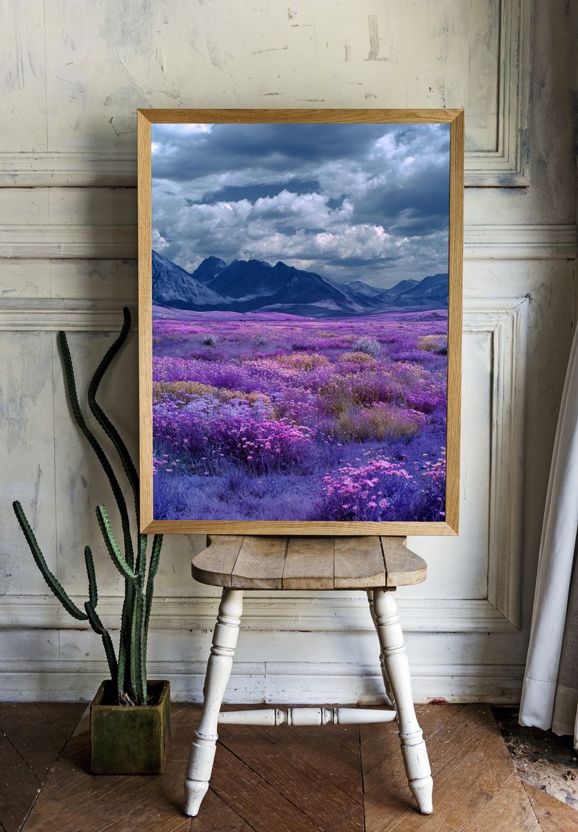 Purple Wildflower Mountain Landscape Poster. — room view 1